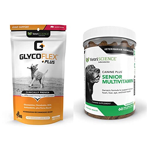 VETRISCIENCE Glycoflex Plus Chondroitin Maximum Strength Hip & Joint Supplement & Canine Plus MultiVitamin for Senior Dogs - Vet Recommended Vitamin Supplement, 60 (Packaging May Vary)