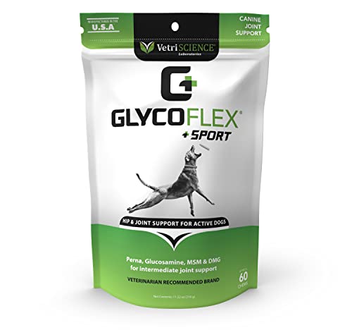 Vetriscience Glycoflex Sport Hip and Joint Supplement with Glucosamine for Dogs, 60 Chews - Perna, MSM and DMG Hip and Joint Supplement