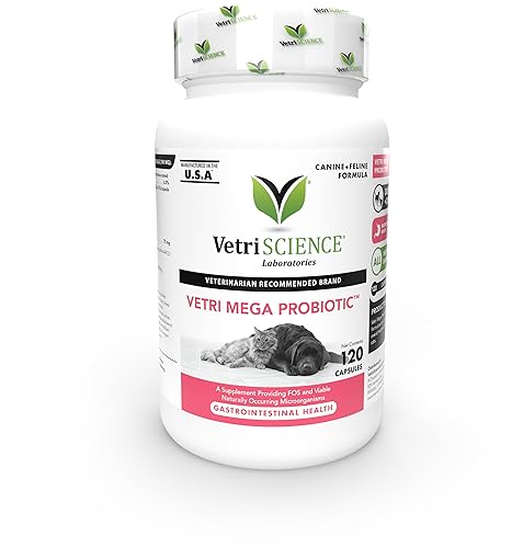 VETRISCIENCE Laboratories Vetri Mega Probiotic and Prebiotic for Dogs and Cats, 120 Capsules - Digestive Relief - Easy to Give Capsules - GI Support