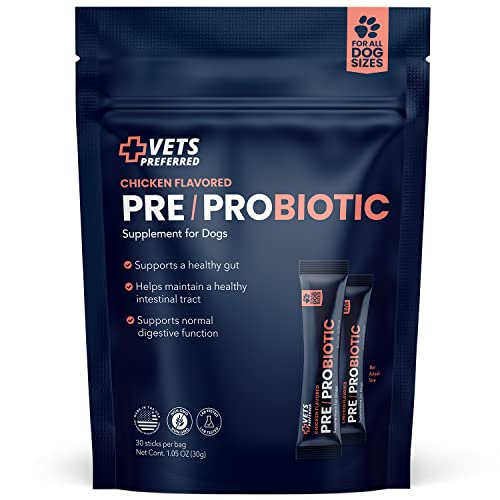 Vets Preferred Dog Probiotic Supplement Blend - Dog Digestive Support All Natural with Prebiotic – Aid in Digestion - Help Maintain Healthy Gut - Chicken Flavored - 30 Count