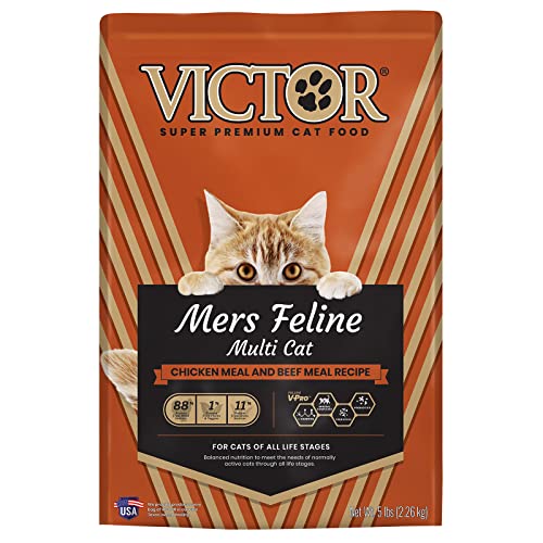 Victor Super Premium Cat Food – Mers Feline Dry Cat Food with Chicken, Beef, Pork and Fish Meal Proteins for Normally Active Cats – All Breeds and All Life Stages from Kitten to Adult, 5 lb