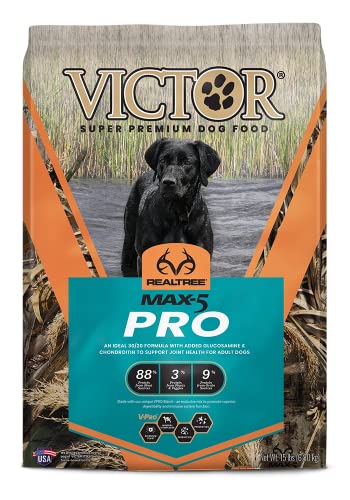 Victor Super Premium Dog Food – Realtree MAX-5 PRO Dry Dog Food – 30% Protein, Gluten Free for Active Adult Dogs, 15lb