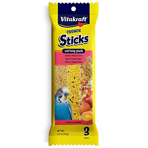 Vitakraft Crunch Sticks Parakeet Treat - Honey, Egg, and Apple- Pet Bird Treat Toy - Variety Pack, 2.5 oz