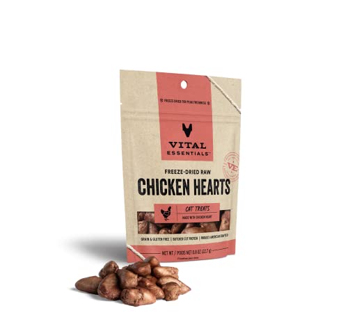 Vital Essentials Freeze Dried Cat Treats, Raw Chicken Hearts Treats for Cats 0.8 oz