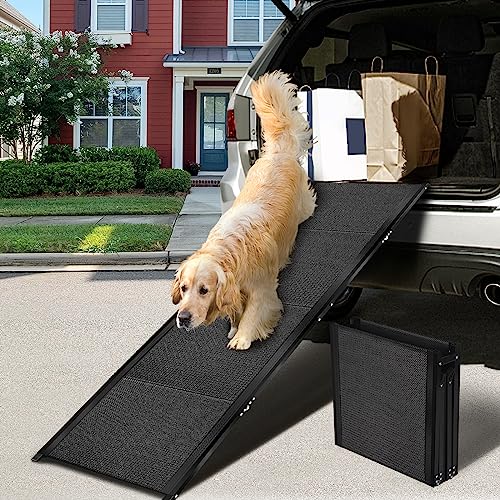 VOISTINO 71”L*19.7”W Extra Wide & Extra Long Dog Ramp for Car Truck SUV, Portable Folding Pet Ramps for Small Medium Large Dogs and Cats, Lightweight Aluminum Frame, Supports up to 155 Lbs