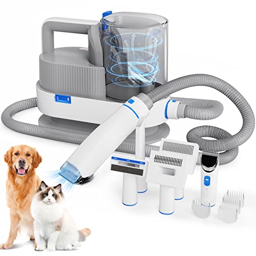 Voraiya®Pet Clipper Grooming Kit & Vacuum Suction 99% Pet Hair, 5in-1 Pro Pet Grooming Vacuum, Low Noise Dog Hair Vacuum, Dog Brush for Shedding, Cat & Dog Grooming Kit with 9 Tools, 2.5L Dust Box