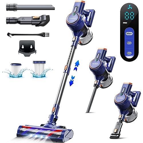 Voweek Cordless Vacuum Cleaner, 6 in 1 Lightweight Stick Vacuum with 3 Power Modes, LED Display, Powerful Vacuum Cleaner Up to 45min Runtime for Hardwood Floor Pet Hair Home Car
