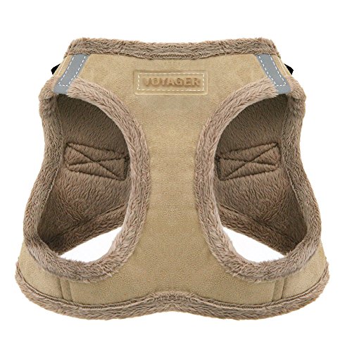 Voyager Step-In Plush Dog Harness – Soft Plush, Step In Vest Harness for Small and Medium Dogs by Best Pet Supplies - Latte Suede, M (Chest: 16 - 18")