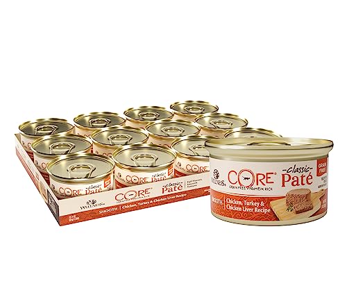 Wellness CORE Grain-Free Wet Cat Food, Natural Canned Food for Cats, Made with Real Meat (Chicken, Turkey & Chicken Liver Pate, 3 oz Cans, Pack of 12)