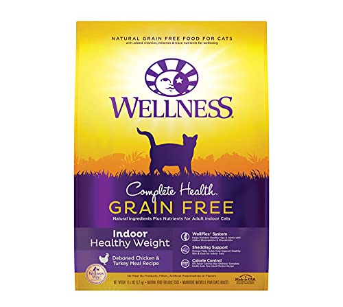 Wellness Natural Pet Food Complete Health Grain-Free Indoor Healthy Weight Chicken Recipe Dry Cat Food, 11.5 Pound Bag