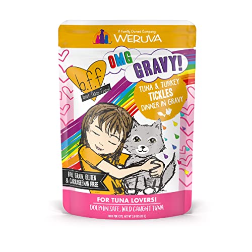 Weruva B.F.F. OMG - Best Feline Friend Oh My Gravy!, Tuna & Turkey Tickles with Tuna & Turkey in Gravy Cat Food, 3oz Pouch (Pack of 12)