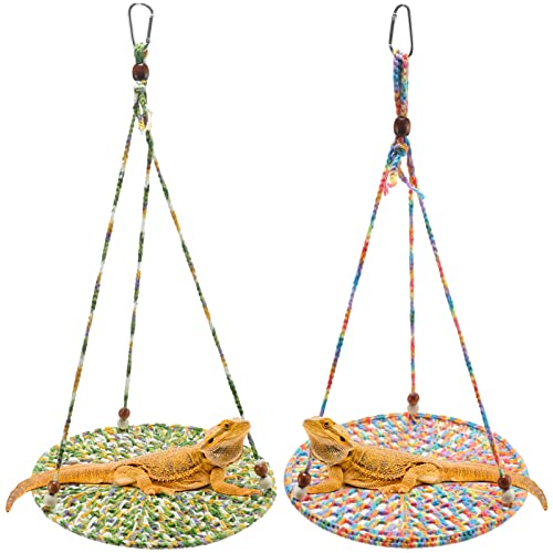 Wesiti 2 Pcs Bearded Dragon Hammock Summer Reptile Hanging Bed Swing Bearded Dragon Toys Cotton Lizard Reptile Hammock Bearded Dragon Tank Accessories for Leopard Gecko (Fresh Color,10 Inch)