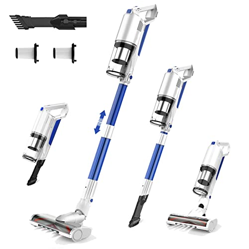 whall Cordless Vacuum Cleaner, Upgraded 25Kpa Suction 280W Brushless Motor 4 in 1 Cordless Stick Vacuum Cleaner, Lightweight Handheld Vacuum for Home Pet Hair Carpet Hard Floor (White & Blue)