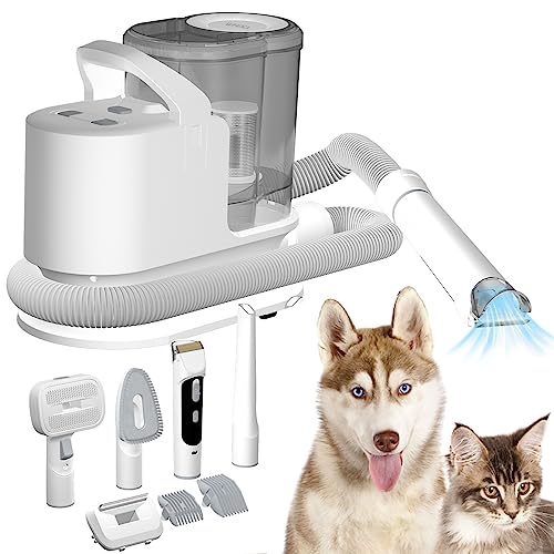 whall Pet Grooming Vacuum & Dog Hair Vacuum Suction 99% Hair,Low Noise and 3 Mode Suction Dog Grooming Clipper with 2L Large Capacity Dust Cup,5 in 1 Dog Grooming Kit Tools for Shedding Pets Hair, GREY