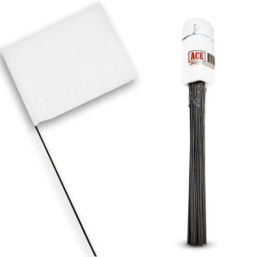 White Marking Flags For Lawn - 100 Pack - 4x5-Inch Flag on 15-Inch Wire - Dog Training Yard Flags, White Flags to Mark Yard, Boundary Marker Flags, Dog Fence Flags, Compatible with Invisible Fence Flags