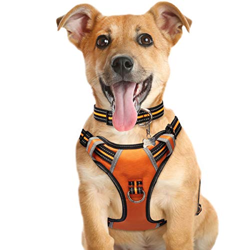 WINSEE Dog Harness No Pull, Pet Harnesses with Dog Collar, Adjustable Reflective Oxford Outdoor Vest, Front/Back Leash Clips for Small, Medium, Large, Extra Large Dogs, Easy Control Handle for Walking