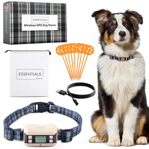 Wireless Dog Fence System - Wireless Dog Collar Fence System with Swiss GPS Computer Chip, Wireless Dog Fence, Invisible Fence for Dogs Wireless, 33-999 Yards Grey and Black Plaid Design Single Pack