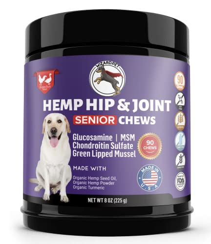 WIZARDPET Mobility Hemp Hip & Joint Supplement for Senior Dogs | Chondroitin Glucosamine MSM Turmeric Green Lipped Mussel | Extra Strength Formula for Arthritis Pain Relief & Mobility | 90 Soft Chews