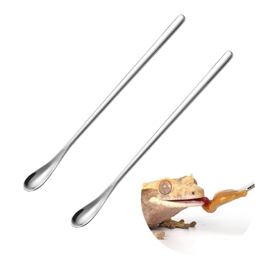 WOLEDOE 2Pcs Reptile Powder Fruit Mixing Stirring Food Feeding Spoon fit Crested Gecko Gargoyle Bearded Dragon