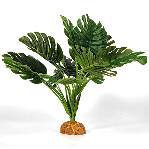 WOLEDOE Fake Monstera Plants, Reptile Terrarium Decor, Bearded Dragon Tank Accessories fit Crested Gecko Leopard Lizard Chameleon Ball Python Snake Frog