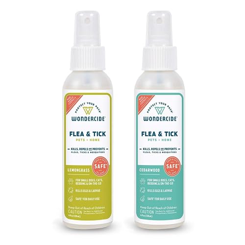 Wondercide - Flea, Tick and Mosquito Spray for Dogs, Cats, and Home - Flea and Tick Killer, Control, Prevention, Treatment - with Natural Essential Oils – 4 oz Lemongrass & Cedarwood 2-Pack