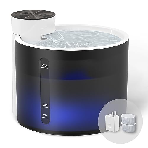 WOPET Cat Water Fountain W500, 118oz/1GAL Ultra Silent True Filtering Dog Water Fountain with LED Light and Safe BPA-Free Pet Water Dispense for Multi-Cats（Gary with Adapter 2023 Updated）