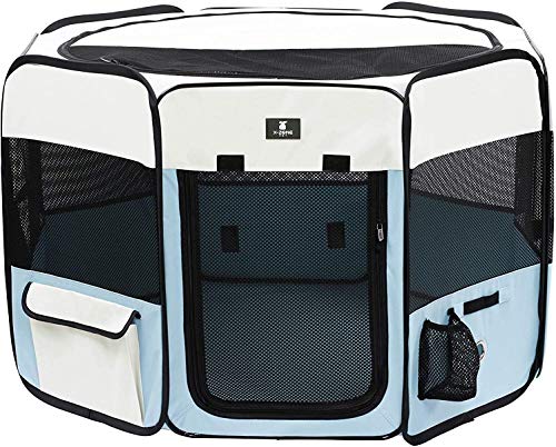 X-ZONE PET Portable Foldable Pet Dog Cat Playpen Crates Kennel/Premium 600D Oxford Cloth,Removable Zipper Top, Indoor and Outdoor Use (XL, Blue)