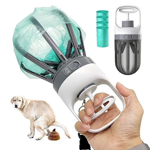 XINZS Dog Pooper Scooper, Portable 2-in-1 No Touch Poop Scooper for Small Medium Large Dogs, Claw Wide 6.2'' Dog Waste Pick-up Cleaner with 75PCS Bag Attachment and Leak-Proof Waste Storage Container