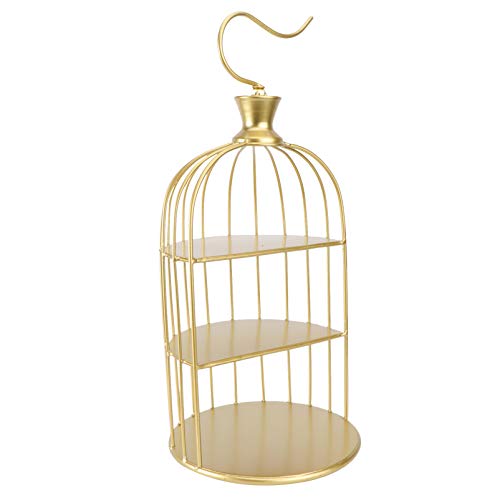 Yardwe Decorative Bird Cage Makeup Stand Cake Stand, 3- Tier Gold Metal Bird Cage Cupcake Cake Stand, Dessert Display Stand for Dessert Cupcake Pastry (Golden) Cake Storage Makeup Stand