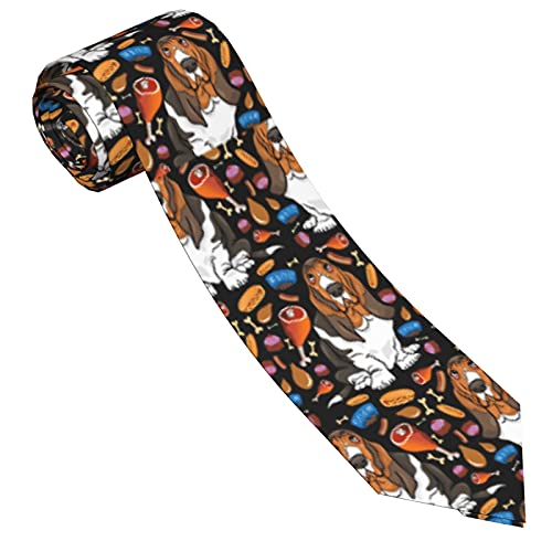 YEAHSPACE Floral Ties For Men Men's Neckties Classic Formal Textile Dinner Party Work Groom Boys Tie-Basset Hound dog bone cake pug food hot dog floral