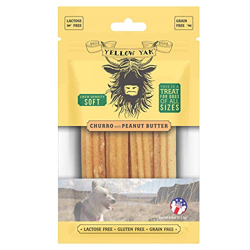 Yellow Yak Churro Chew | USA Made | Lactose - Soy - Grain - Gluten Free | for All Dogs | 4 Churro Chews | Real Cheese & Peanut Butter Flavor