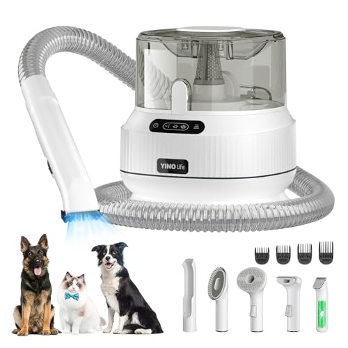 YINOLIFE Dog Grooming Kit, 12Kpa Pet Grooming Vacuum Suction 99% Pet Hair, Dog Electric Clipper & Dog Brush for Shedding with 5 Pet Grooming Tools, Low Noise Dog Hair Remover Pet Supplies