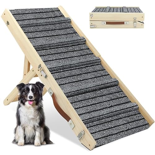 YORWHIN Dog Ramp Portable Folding,39.4" Long Dog Stairs Pet Ramp 5 Adjustable 11.8" to 26.7" Non-Slip Truck Car Ramp Stairs Step Ladder for Pet Car Bed Couch Sofa (Dark Grey)