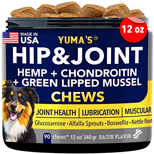 YUMA'S Hip and Joint Supplement for Dogs, Glucosamine and Chondroitin to Help Relieve Pain, Alleviate Joint Stiffness with Green Lipped Mussel and MSM (90 Chews)