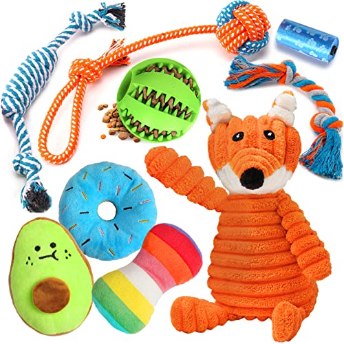 Zeaxuie 9 Pack Valued Puppy Toys for Teething, Puppy Chew Toys with Cute Squeaky Toys, Treat Dispenser Ball and More Tough Rope Dog Toys