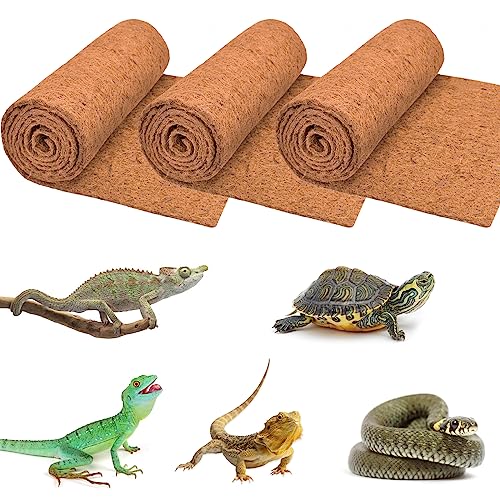 ZeeDix 3 Rolls Reptile Carpet- 24 x 48 inches Natural Coconut Fiber Pet Mat Tortoise Carpet Mat Coco Fiber Substrate Liner Pet Terrarium Liner for Lizard Turtle Gecko Bearded Dragon