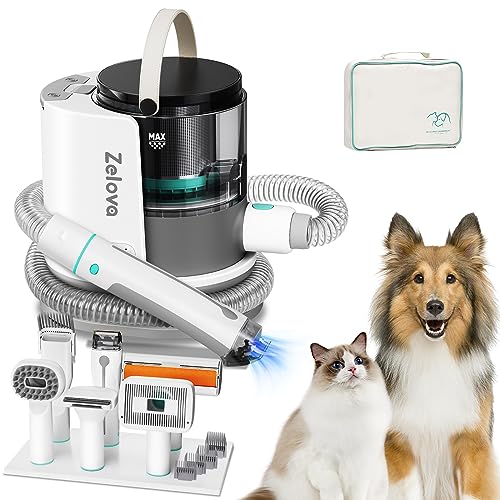 Zelova Pet Grooming Vacuum, Dog Grooming Kit Suction 99% Pet Hair, Quiet Pet Vacuum Groomer, Dog Brush Vacuum with 6 Pet Grooming Tools for Shedding Pet Hair, Home Cleaning