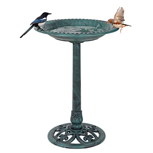 ZenStyle 28" H Resin Sitting Pair Bird Bath Pedestal Outdoor Garden Décor (Green)