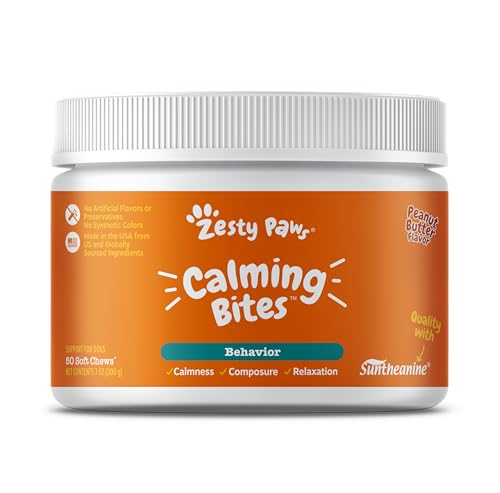 Zesty Paws Calming Antioxidant Chews for Dogs - Composure & Relaxation for Everyday Stress & Separation - with Ashwagandha, Organic Chamomile, L-Theanine & L-Tryptophan – Peanut Butter - 50 Count…