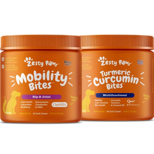 Zesty Paws Glucosamine for Dogs - Hip & Joint Health Soft Chews with Chondroitin & MSM + Turmeric Curcumin for Dogs - for Hip & Joint Mobility Support