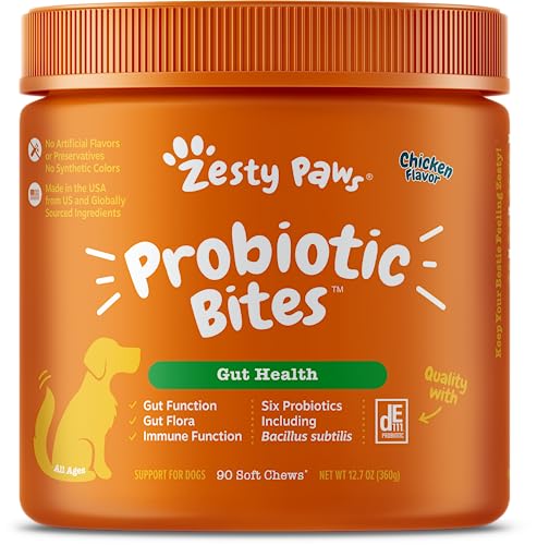 Zesty Paws Probiotics for Dogs - Digestive Enzymes for Gut Flora, Digestive Health, Diarrhea & Bowel Support - Clinically Studied DE111 - Dog Supplement Soft Chew for Pet Immune System - Chicken