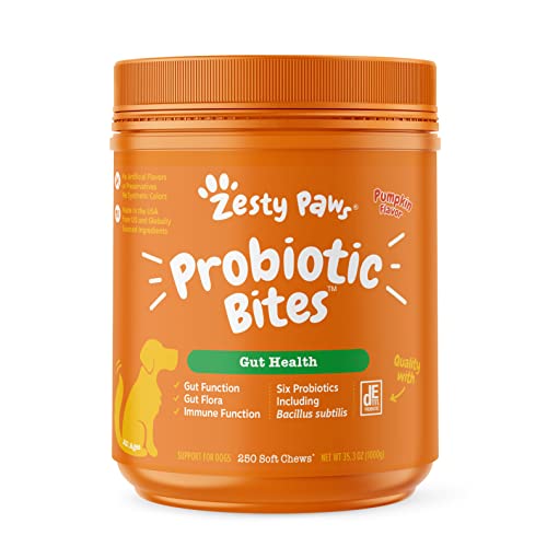 Zesty Paws Probiotics for Dogs - Digestive Enzymes for Gut Flora, Digestive Health, Diarrhea & Bowel Support - Clinically Studied DE111 - Dog Supplement Soft Chew for Pet Immune System - 250 Count