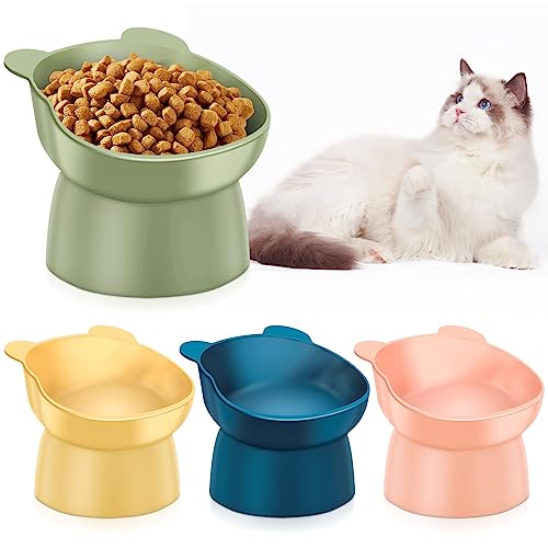 Zhehao 4 Pcs Elevated Cat Bowls Plastic Raised Cat Bowl 15 Degrees Tilted Raised Pet Food and Water Bowls Cute Anti Vomit Food Dishes Pet Feeders for Cats and Small Dogs (Bear)