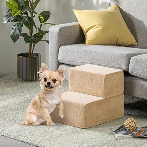 ZINUS Foam 13 Inch 2-Step Step Pet Stairs / Pet Ramp for Cats and Dogs, Extra Small, Beige