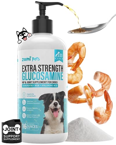 Zoomi Pets Liquid Glucosamine for Dogs (16oz) - Hip and Joint Supplement with Hyaluronic Acid, MSM, Manganese & Glucosamine Chondroitin for Dogs - Dog Joint Supplement Large Breed, Medium & Small Dogs