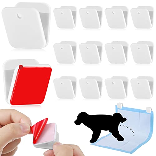 12 Pcs Wall Pee Pad Holder Dog Potty Training Pad Holder Sticky Pee Pad Wall Clip Transparent Adhesive Clips for Hanging Pee Pad Dog Training Pad with 6 Pcs Strong Adhesive(White)