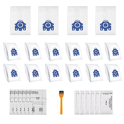 16 packs 3D Efficiency Vacuum Bags for Miele Classic C1 Complete C1, C2, C3, S400i S600 S2 S5 S8 Series, Replacement for Miele Air clean GN Dust Bags, with 6 MP Filters, 6 Air Filters (16pack, blue)