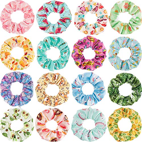 16 Pieces Cute Hair Scrunchies Kawaii Colorful Hair Scrunchies Cute Unicorn Rainbow Mermaid Dog Printing Hair Scrunchy Ponytail Holder Hair Ties Accessories for Women and Girls (Classic Style)