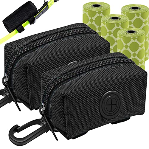 (2 Pack) Dog Poop Bag Holder, Poop Bag Holders for Leashes, CAKOVANO Pet Dog Waste Bag Dispenser Leash Attachment – Fits Any Dog Leash – Includes 2 Pack Poop Bag Dispenser & 4 Free Rolls of Poop Bags