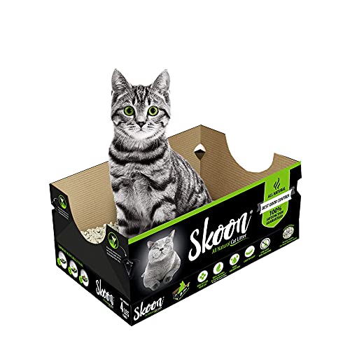 (2 Std Boxes) Skoon All-Natural Medium Disposable Cat Litter Box, Light-Weight, Non-clumping, Low Maintenance & eco-Friendly. Absorbs & Seals in Liquids for Best Odor Control. for Small Breed Cats